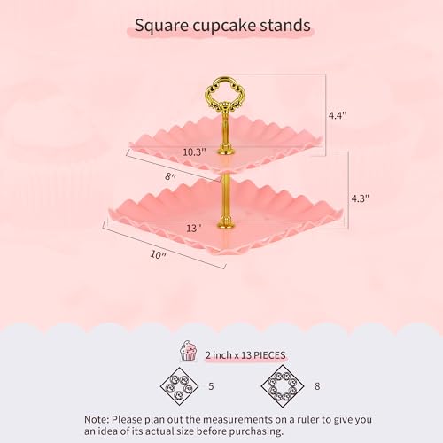 Pack of 10 NWK Cake Stand Set, with 3 x Two-Tier and 3 x Three-Tier Cupcake Stands, 4 x Appetizer Trays, 1 x Tablecloth for Birthday Bridal Baby Shower Party (Pink) - color: Pink