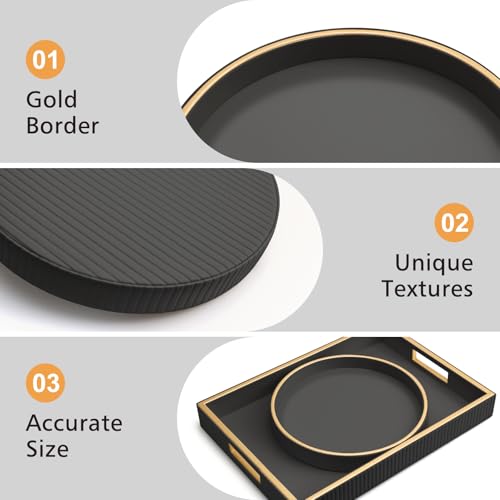 SANZIE Leather Desktop Storage Organizer Premium Serving Tray for Sundries, Cosmetics, Phone, Wallet, Cutlery - Decorative Valet Tray, Black
