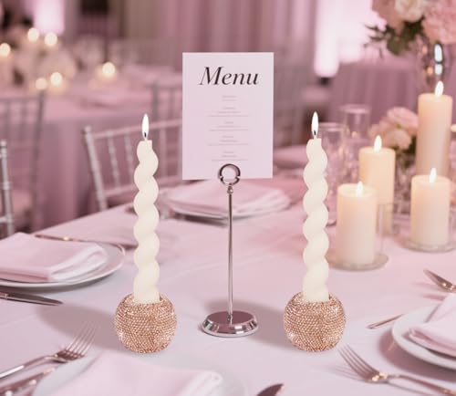 Vixdonos Round Resin Rhinestones Candlestick Holders Set of 3 Ceramic Candle Holder Bulk for Taper Candles,Rose Gold - color: Rhinestones-rose Gold