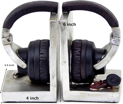 Bellaa 26256 Decorative Bookends Headphone Music Lover Holder Heavy Stoppers Bookshelf Shelves to Hold Book Ends Library Shelf Dividers Vintage Home Decor 6 Inch Tall