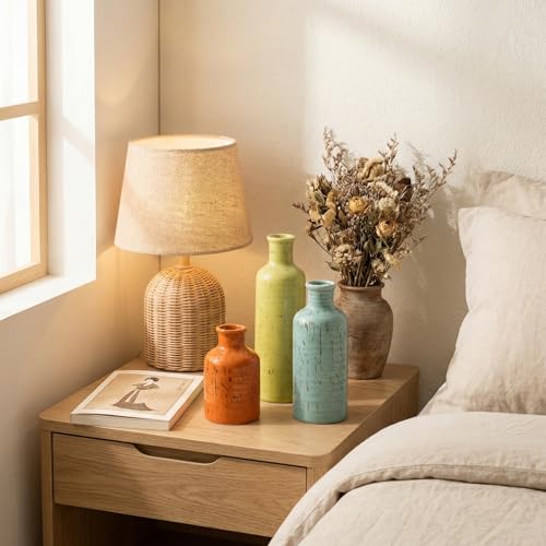 Vintage Ceramic Flower Vase Set of 3, Rustic Farmhouse Vase for Home Decor, Distressed Decorative Vase for Table Entryway Mantel Centerpiece Living Room Bathroom Bedroom (Multicolor) - color: 114-multicolor