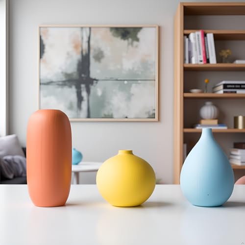 Small Multi Color Ceramic Vase Set 3 for Modern Home Table Decor, Living Room, Tabletop, Bedroom, Shelf, Office Bookshelf, Entryway, Coffee Table Mantel, Rustic Farmhouse Decorative Vases - size: Small Set of 3 (Without Dry Flower)