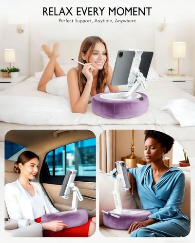 Miledi Tablet Pillow Stand, Compatible with 4.7"-12.9" Kindle, iPad, Phone/Tablet, 360° Rotating Phone Holder for Bed, Detachable Bowl, Reading and Relaxation on Bed (Purple) - color: Purple