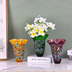 DOVDOV Handmade Glass Blown Orange Wide Mouth Irregular Vase, Modern Art Decoration for Home Office Living Room Dining Table Centerpiece