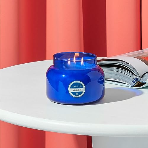 Capri Blue Volcano Scented Candles - Luxury Three Wick Candles for Home Scented with Tropical Fruit & Sugared Citrus - Soy Wax Blend - Large Blue Color (28 oz) - color: Blue, size: 28 oz
