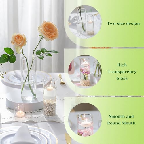 Hewory Glass Cylinder Vases for Centerpieces: 7“+6" Tall 12Pcs Clear Small Bud Vases for Flowers Wedding Party Table Decoration - Skinny Hurricane Candle Holders for Floating Candles