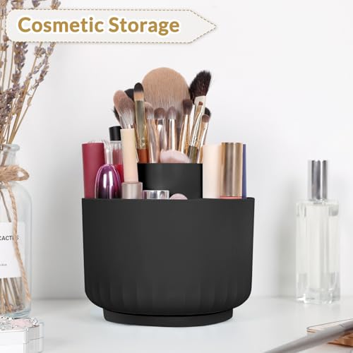 SKYDUE 360 Degree Rotating Pencil Pen Holder for Desk, Dual-Purpose Desk Organizer, Rotating Pencil Cup with 5 Slots, Office Supplies, Desk Decor for Office, School, Home - color: Black