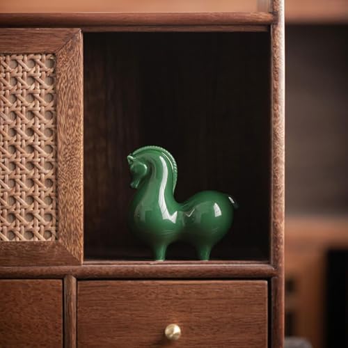 Green Horses Statue - Small Ceramic Décor Artwork - 2pcs Sculpture for Home Office - Surprising Horse Gifts for Horse Lovers