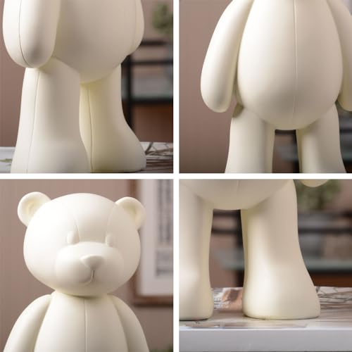 Bear Sculpture Statue Animal Figurine Gift Home Decor Modern Art for Living Room Bedroom Polyresin White 12 Inch