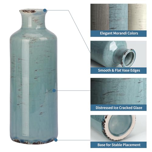 CUCUMI Ceramic Vases Set of 3, Rustic Coastal Vases Home Decor, Farmhouse Flower Vases Decor for Shelves, Ocean Beach Style, Mantle, Fireplace, Coffee Table, Shelf Decorations - color: 3pcs-a-morandi