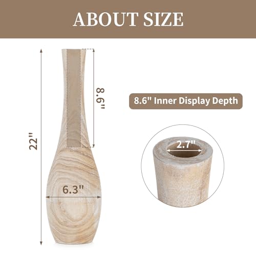 Hanobe Floor Vase Home Decor: 22 inch Tall Decorative Wood Vases for Living Room Large Rustic Farmhouse Boho Vase for Dining Table Centerpiece Bedroom Corner Hallway