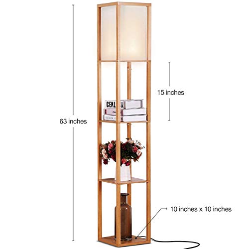 Brightech Maxwell - Modern Shelf Floor Lamp with Lamp Shade & Warm White LED Bulb, Corner Display Floor Lamp with Shelves for Living Room, Bedroom, Nightstand Office, Home Decor Storage - Natural Wood - color: Natural Wood