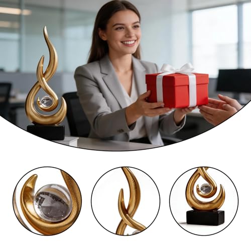 Abstract Golden Flame Art Deco Sculpture - Luxury Living Room Decor with Crystal Ball, Modern Resin Ornament for Home Office
