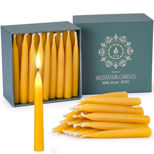 20 Minute Pure Beeswax Candles, Drip-Free Meditation Candles, Mini Taper Candles, Set of 50 Without Brass Candle Holders - color: 50PCS