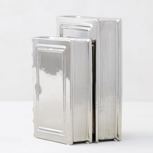 Z Gallerie Ceramic Books Set of 2 Decorative Books for Shelves, Desks & Tables Elegant Decorative Accessories for Living Room, Bedroom & Office,Silver - color: Silver