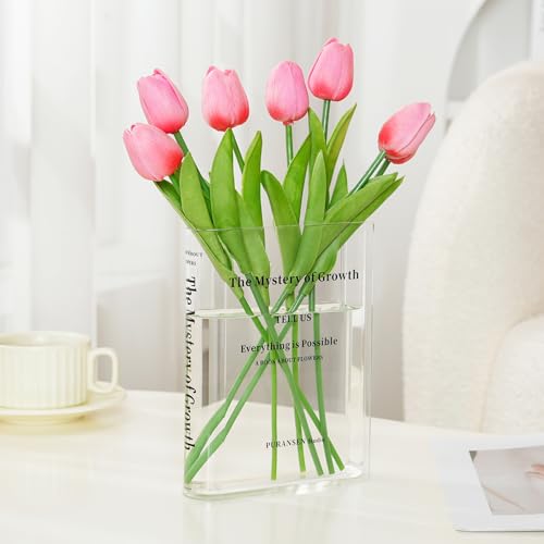Puransen Clear Bookend Vase for Flowers - Aesthetic Room Decor for Modern Home/Office, Minimalist Shelf Organizer with Floral Display, for Book Lovers & Interior Design Enthusiasts - color: Transparent Color