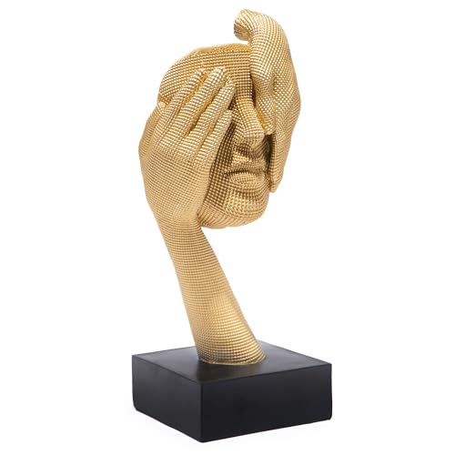 HodaoModern Golden Abstract Human Face Sculpture Creative Artistic Ornament with a Palm Covering The Face High-end Decorative Item for The Entrance Hall Office Housewarming Gift Modern (Gold) - color: Artistic Human Face a
