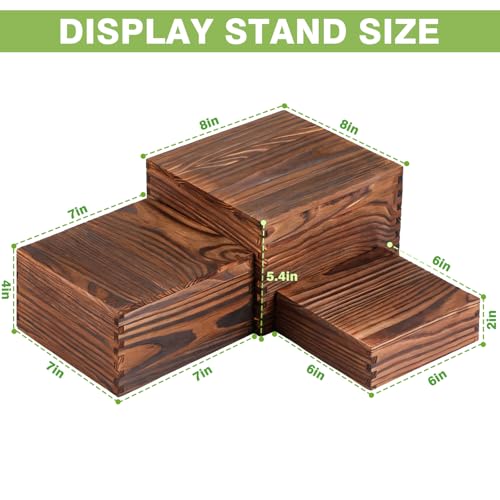 3 Pack Wood Cake Cupcake Stand Buffet Risers, Wooden Display Stand Wood Display Riser, Square Food Display Risers for Party Wedding Birthday Home (6" 7" 8") - color: Brown 3pcs (6" 7" 8")