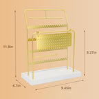 Jewelry Organizer Stand Metal Jewelry Display Rack with Wooden Tray Necklace Stand Partitioned Storage for Rings, Earrings and Bracelets Jewelry Rack(Gold) - color: Gold-White Tray