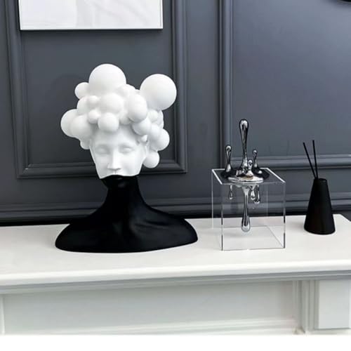 Modern Abstract Resin Sculpture, Black and White Bust with Bubble Crown Design, Contemporary Art Decor