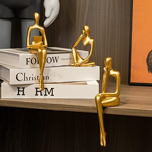 Prettidecor Gold Home Decor Thinker Statue Accents, Set of 3 Thinker Sculptures Office Decor Modern Abstract Resin Decoration on Shelf Table Desk for Living Room Office Bedroom (Small Gold) - color: Gold, size: Small