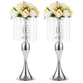 2 Pcs 21.3 inches Tall Crystal Metal Vase Wedding Road Lead Flower Holders Centerpiece Crystal Flower Chandelier Metal Flower Vase for Reception Tables Wedding Supplies - color: Silver, size: 2 x L