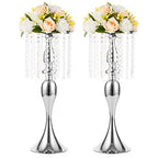 2 Pcs 21.3 inches Tall Crystal Metal Vase Wedding Road Lead Flower Holders Centerpiece Crystal Flower Chandelier Metal Flower Vase for Reception Tables Wedding Supplies - color: Silver, size: 2 x L