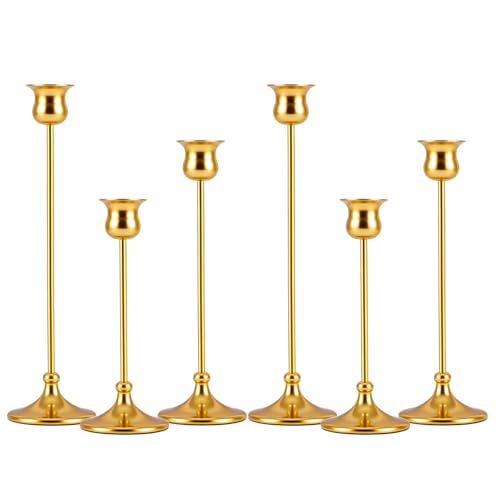 Metal Candle Holder Taper Candlestick Holders for Candle Sticks Vintage Candelabra for Halloween Thanksgiving Christmas (Gold, 2 Sets (6 pcs)) - color: Gold, size: 2 Sets (6 pcs)