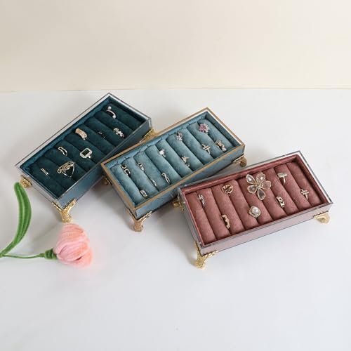 GemeShou velvet slots Ring holder for jewelry organizer, Earring ring display stand for selling, felt ring jewelry holder tray showcase【Velvet slots Ring Holder-Light blue】 - color: Light blue