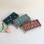GemeShou velvet slots Ring holder for jewelry organizer, Earring ring display stand for selling, felt ring jewelry holder tray showcase【Velvet slots Ring Holder-Light blue】 - color: Light blue