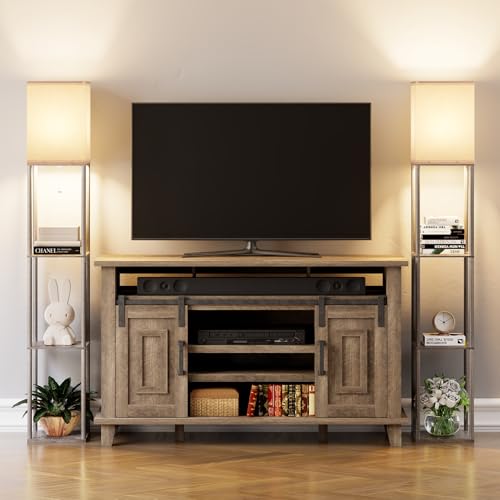 Floor Lamp with Shelves for Living Room 2 Pack Oak Gray, Shelf Floor Lamp with 3 CCT LED Bulb, Corner Display Standing Column Lamp Etagere Organizer Tower Nightstand with White Linen Shade for Bedroom - color: Oak Grey