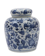 Creative Co-Op Blue & White Ceramic Ginger Jar with Lid - color: Blue & White, size: 6.5" High