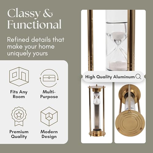 Cromwell Hourglass Decorative Object – Glass & Metal Modern Accent for Home Decor, Elegant Statement Piece – Artistic Shelf Styling & Coffee Table Decor for Office & Living Room – 12", Gold