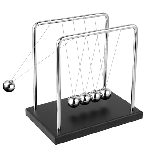 Fun Science Physics Toys Black Large Newton's Cradle Pendulum Balance Balls 5 Beads Perpetual Motion Desk Toy Wooden Base Balance Balls for Office and Desk Decorations