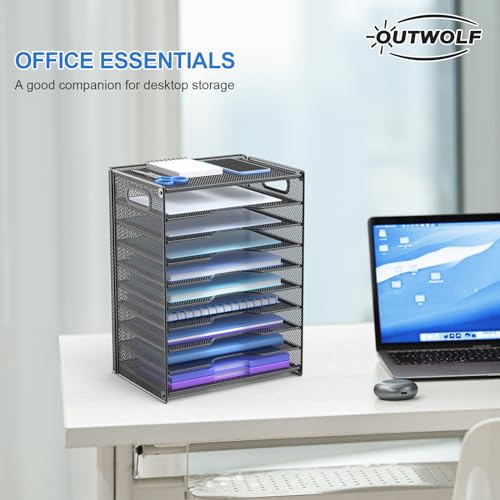 OUTWOLF 10 Tier Paper Organizer - Letter Tray Mesh Desk File Organizer with Handles for Office School Desktop, Black 2 Pack - color: Black 2 Pack