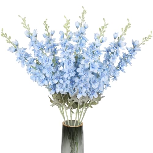 8PCS Blue Delphinium Artificial Flowers Larkspur Fake Flowers 33.5in Long Stem Faux Silk Flowers Bulk for Tall Vase for Home Wedding Floral Arrangement Centerpiece Table Decorations (Baby Blue) - color: Baby Blue
