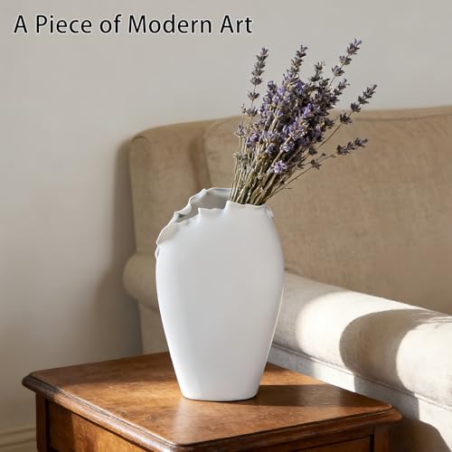 Abstract Irregular Ceramic Vase, White Irregular Pottery Vase, Handmade Decorative Minimalist Flower Vases for Modern Home, Tabletop, Shelf & Office - size: 21" x 10" x 35"