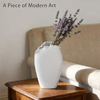 Abstract Irregular Ceramic Vase, White Irregular Pottery Vase, Handmade Decorative Minimalist Flower Vases for Modern Home, Tabletop, Shelf & Office - size: 21" x 10" x 35"