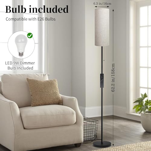 Floor Lamp for Living Room, Modern Standing Lamps with Lampshade, Minimalist Tall Lamp with Chain Switch for Living Room, LED Bulb Included (Beige Shade-Remote Bulb) - color: Beige Shade-Remote Bulb