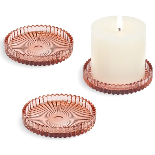 Glass Pillar Candle Holder, 4" Candle Plates Set of 3, Glass Candle Holders for Wedding, Party, Holiday, Home Decor, Table Centerpiece - color: Reddishbrown, size: 3 pcs