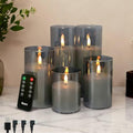 Rechargeable Flameless Candles, Realistic Flickering LED Flame,Real Wax Candle with Remote Control and Timer, Clear Glass Electronic Candles, 1 Set of 5（Gray） - color: Gray-Droplet 5Pcs