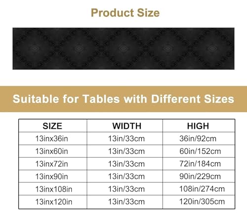 Gothic Vintage Damask Table Runner Antique Victorian Baroque Floral Design Bohemian Exotic Table Runners for Rustic Kitchen Dining Home Dining Table Decor 13x36in - color: Black, size: 13x36in