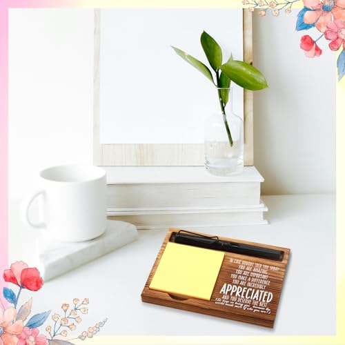 FOUGSTA Appreciation Gifts for Women, New Job Gifts for Women, Inspirational Office Decor Gift for Woman,Wooden Notepad Pen Holder With Inspirational Quotes,16.5 x 12 x 1.5 cm,XXN3 - style: APPRECIATED