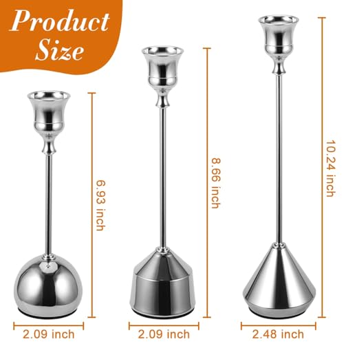 Elegant Vintage Silver Candlestick Holders, Set of 3 Taper Candle Holders with Weighted Base for Wedding, Dining Table, Holiday Decor - color: Silver
