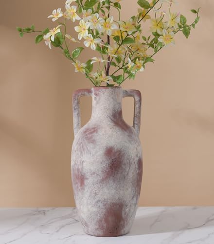 Flower Vase with Handles, 12.8 inch Tall Ceramic Vase Farmhouse Rustic Vases Decorative Pottery Vases for Home Decor Living Room Table Bookshelf Centerpiece Bouquet Wedding Fireplace (Terra) - color: C-12.8"h-terra