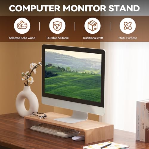 KIRIGEN Wooden Computer Stand - Monitor Arms, Laptop & TV Stand - Workspace Platform (59, Natural) - color: Natural, size: 59cm