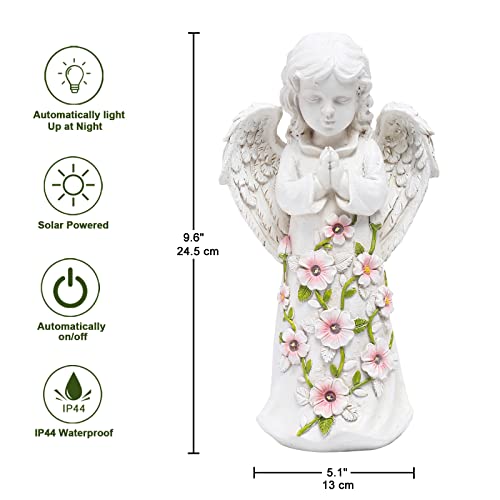 Nacome Garden Outdoor Statues Angel with Succulent and 7 LED Lights – Lawn Decor for Patio, Balcony, Yard Ornament for Mom Grandma Women - color: White Angel