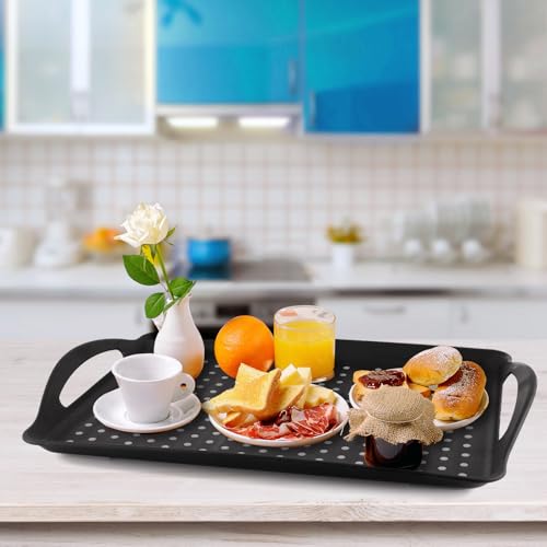 MDLUU Non-Slip Serving Tray with Handles, Food Serving Platter, Set of 2, Black - color: Black