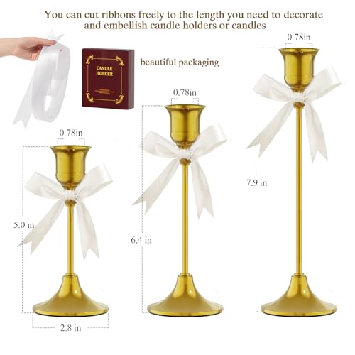 FSyueyun Gold Candle Holders Set of 3, Elegant Metal Candlestick Holders for Vintage Taper Candle Holders, Perfect for Table Centerpieces, Fireplace Mantels, Home Decor, Weddings and Party Decorations - color: Gold, size: Set of 3