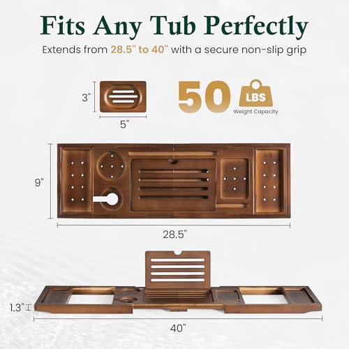 Bamboo Bathtub Tray, Bath Caddy with Wine Glass Holder, Phone Dock & Book Stand | Hands-Free Reading & Ultimate Spa Relaxation Experience-Brown - color: Modern Brown Bamboo